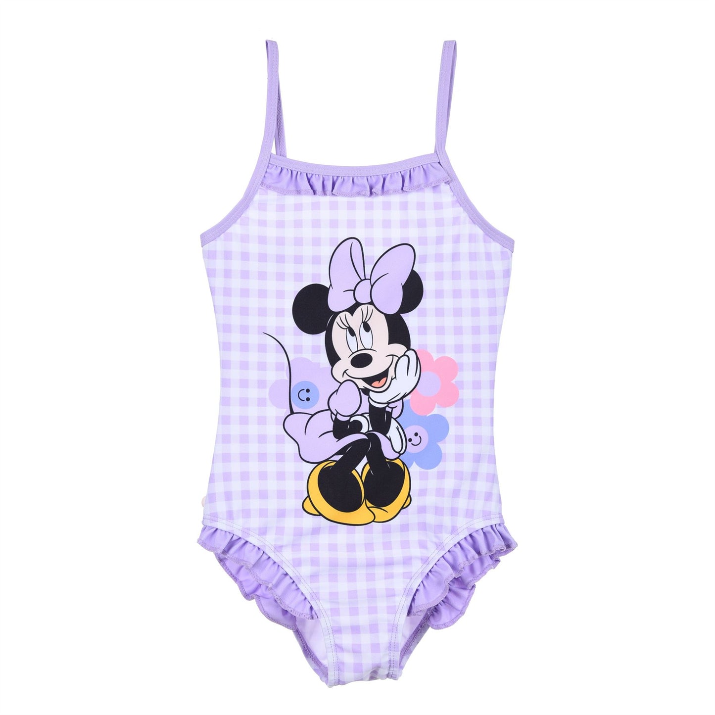 Girls Minnie Mouse Gingham Swimsuit - Purple