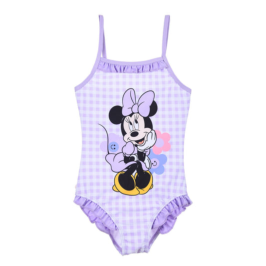 Girls Minnie Mouse Gingham Swimsuit - Purple