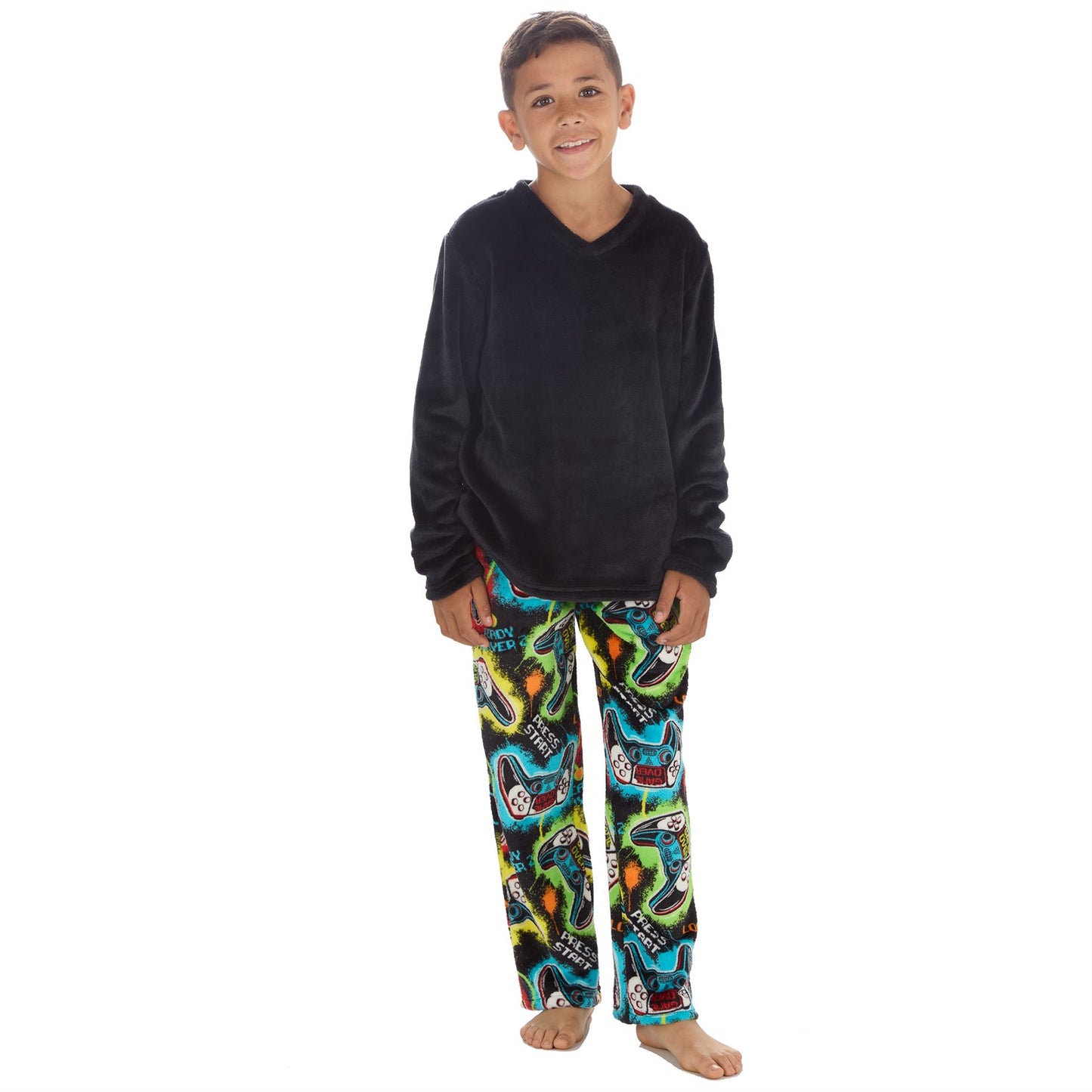 Cargo Bay Kids Fleece Gamer Pyjamas - Black/Multi