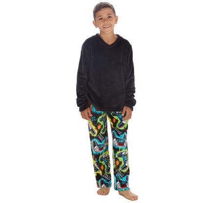 Cargo Bay Kids Fleece Gamer Pyjamas - Black/Multi