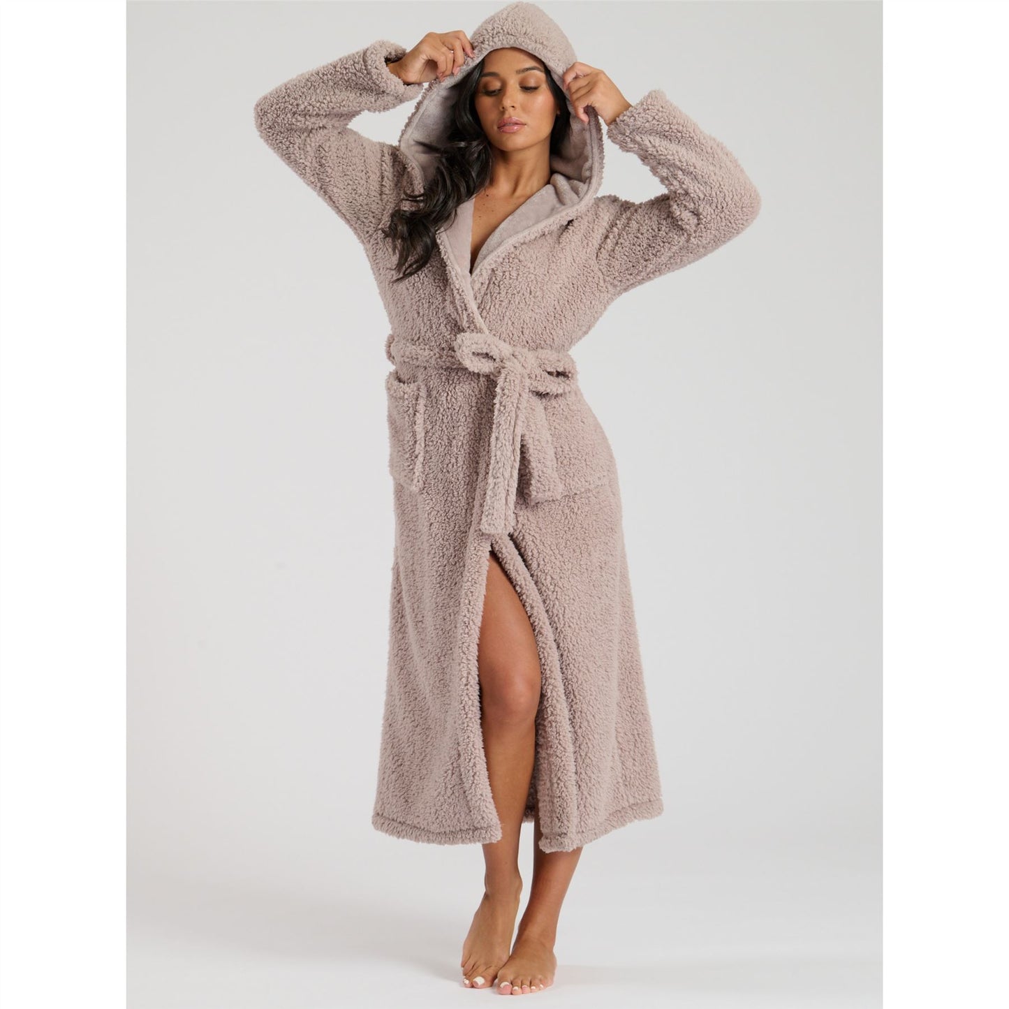 Loungeable Luxury Sherpa Fleece Maxi Robe - Mink