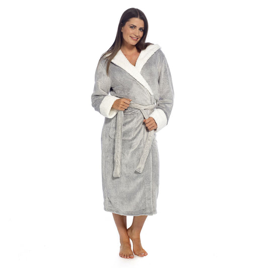 Wolf and Harte Womens Fleece Sherpa Trim Robe - Grey Wolf and Harte