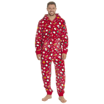 Onezee Unisex Christmas Print Flannel Fleece Onesie - Red