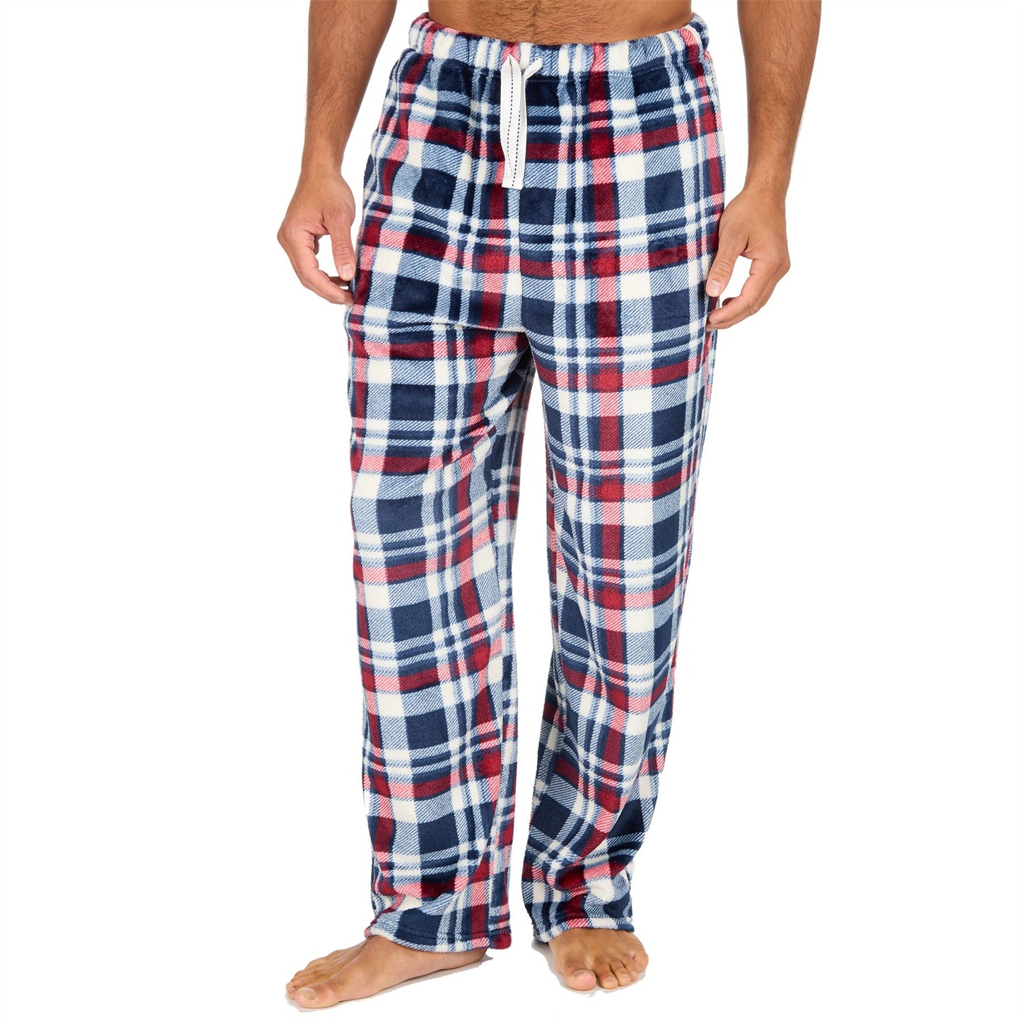 Cargo Bay Mens Fleece Lounge Pants - Burgundy Check