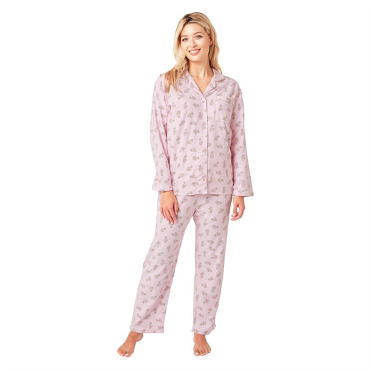 Indigo Sky Womens Cheetah Brushed Cotton Pyjama Set - Pink