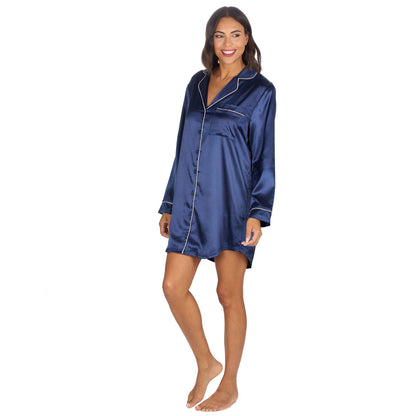 Slumber Party Womens Satin Nightshirt - Navy