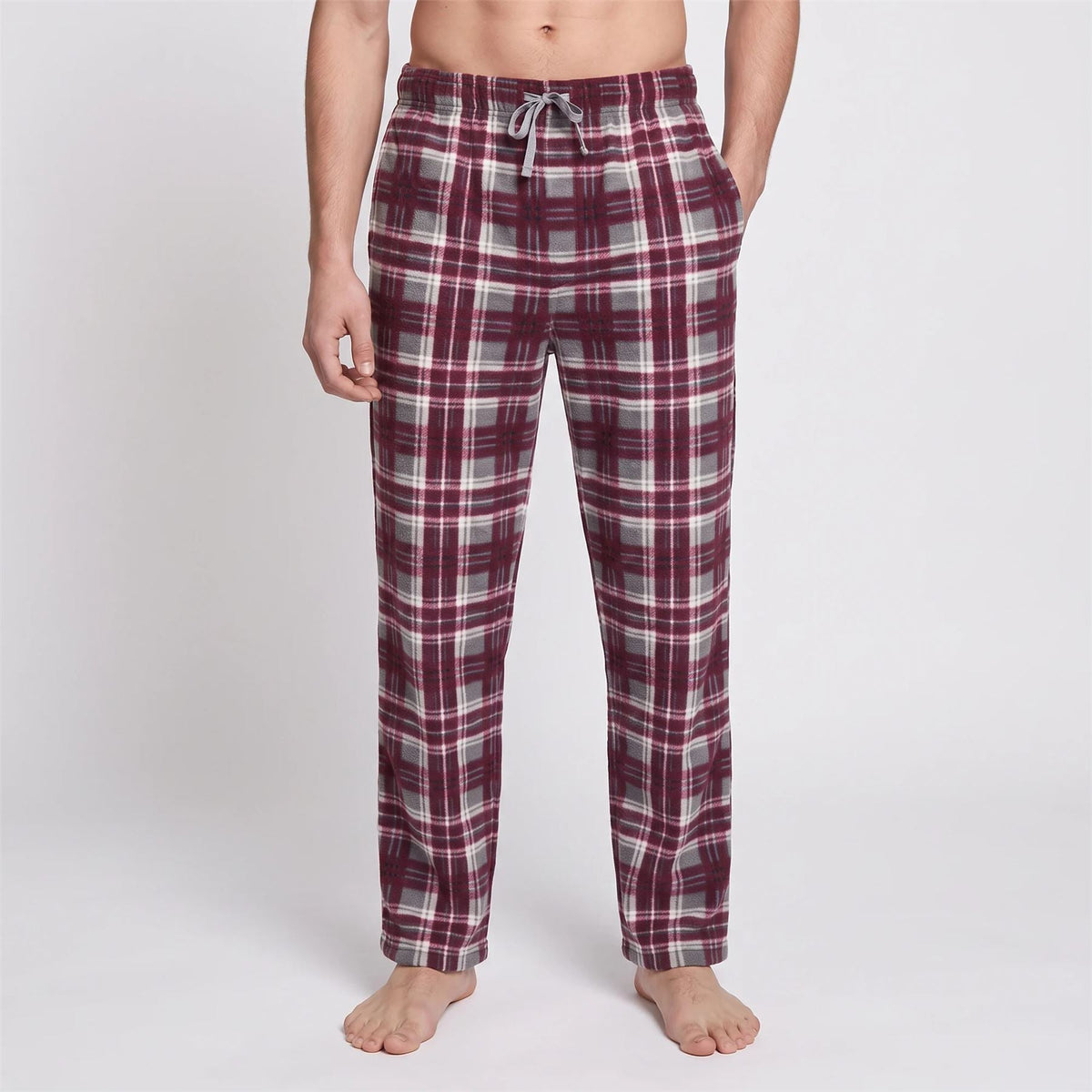 Gaubert Mens Check Fleece Lounge Pants (2 Pack) - Red/Blue Gaubert