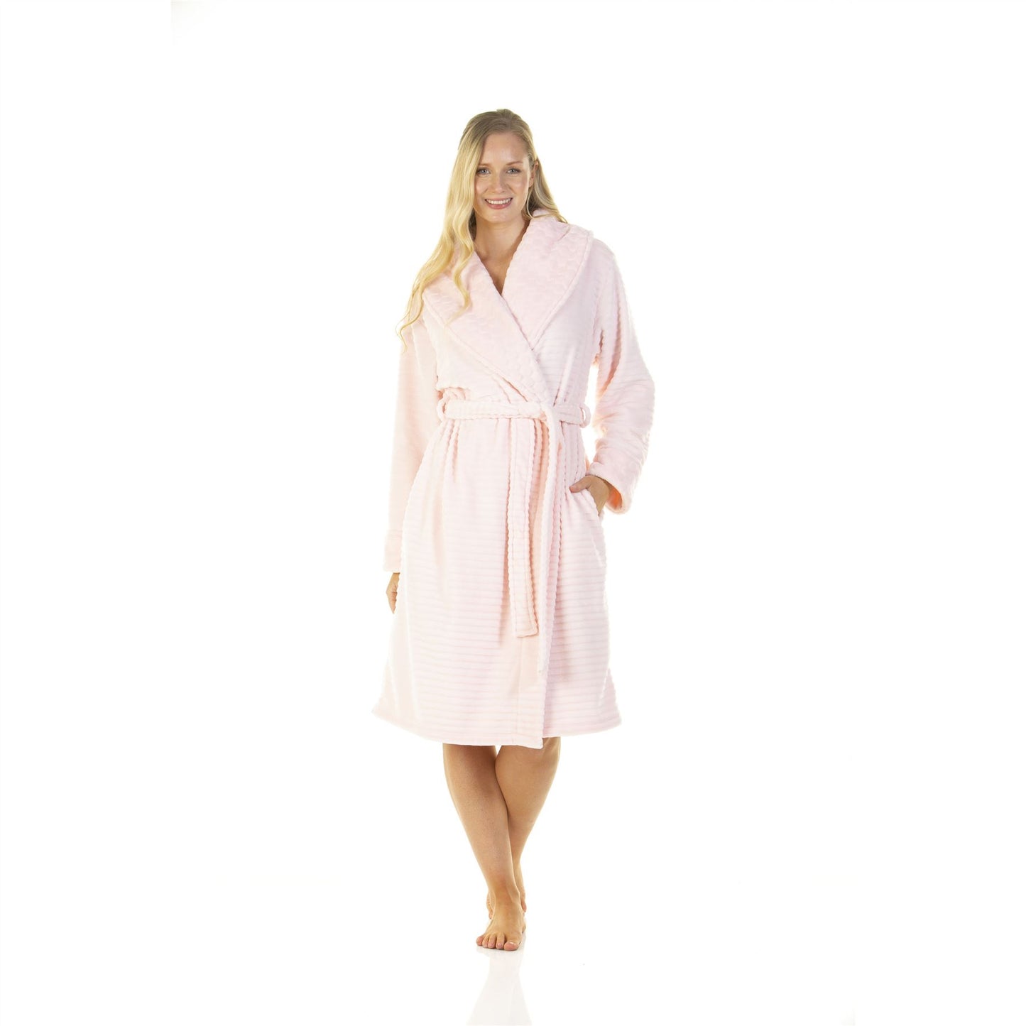 Wysteria Lane Womens Cut-Out Shawl Collar Fleece Robe - Pink