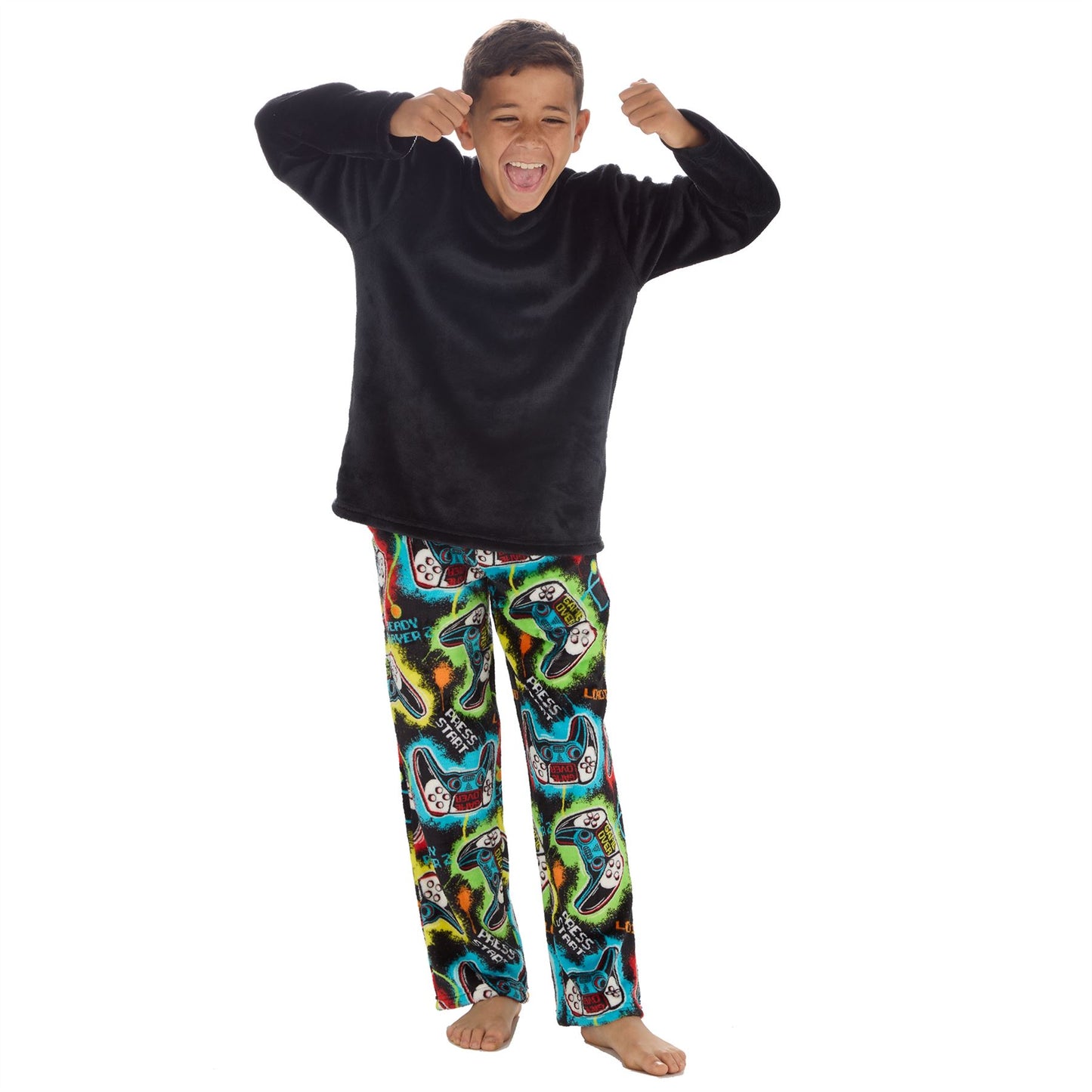 Cargo Bay Kids Fleece Gamer Pyjamas - Black/Multi