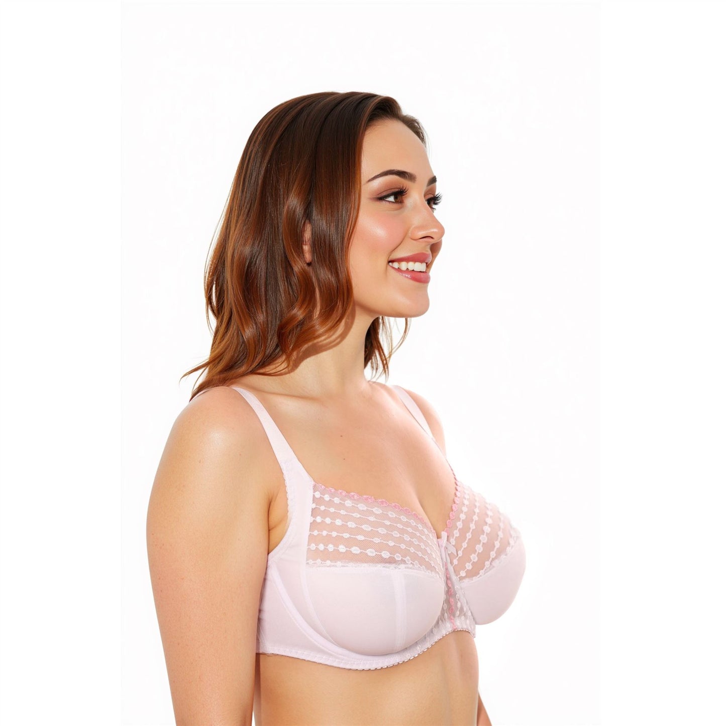 Gemm Full Cup Dots Bra - White/Pink