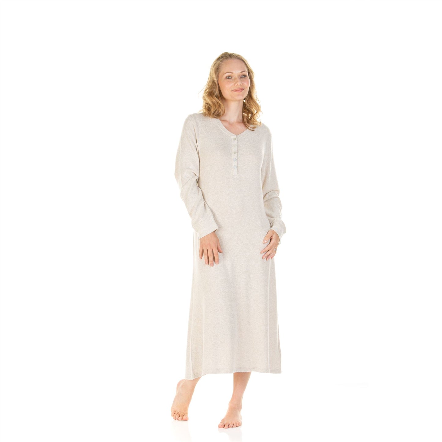 La Marquise Womens Lush Lounge Long Sleeve Nightdress - Beige