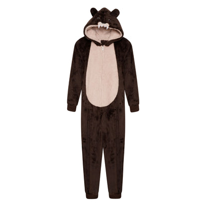 Loungeable Mens Fleece Bear Onesie - Brown