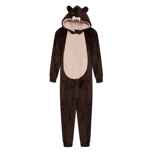 Loungeable Mens Fleece Bear Onesie - Brown