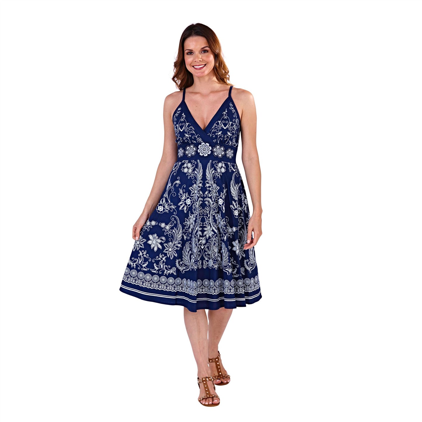 Pistachio All Over Floral Crossover Dress - Navy