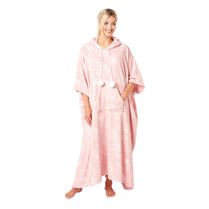 Indigo Sky Womens Fleece Animal Print Oversized Poncho - Pink