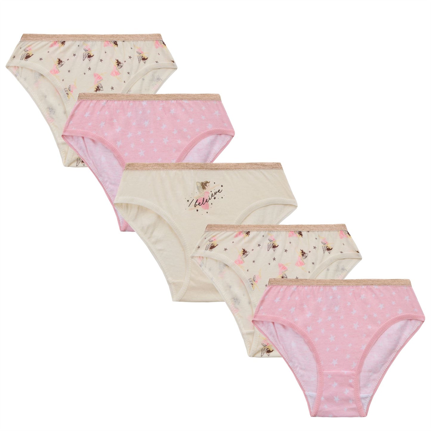 4Kidz Girls Briefs 5 Pack - Fairies (7-13 Years)