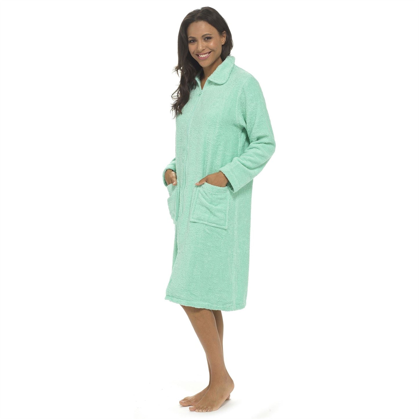 Tom Franks Womens Zip Through Towelling House Coat - Mint Tom Franks