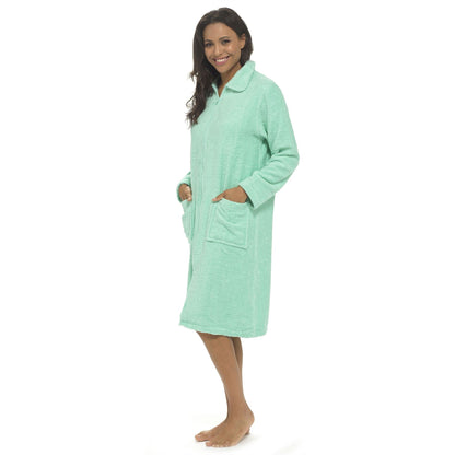 Tom Franks Womens Zip Through Towelling House Coat - Mint Tom Franks