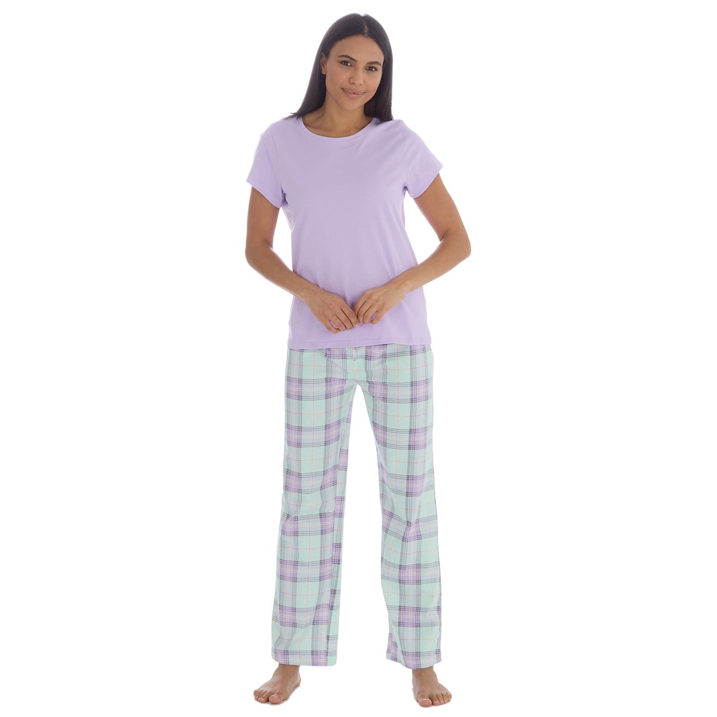 Forever Dreaming Womens T Shirt and Check Pants Pyjamas - Lilac Forever Dreaming