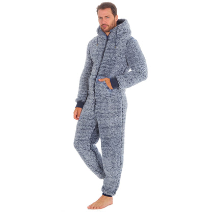 Cargo Bay Mens Frosted Sherpa Fleece Onesie - Navy
