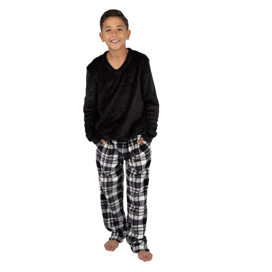 Cargo Bay Kids Fleece Pyjamas - Black Check Cargo Bay