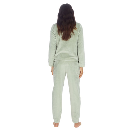 Forever Dreaming Womens Plush Fleece Pyjama Set - Sage Green
