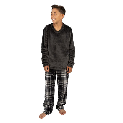 Cargo Bay Kids Fleece Pyjamas - Charcoal Check Cargo Bay