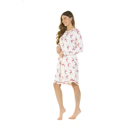 La Marquise Womens Jersey Knit Reindeer Nightdress - Ivory
