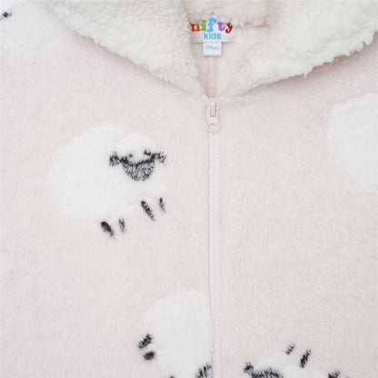 Nifty Kids Sheep Fleece Onesie - Pink/White