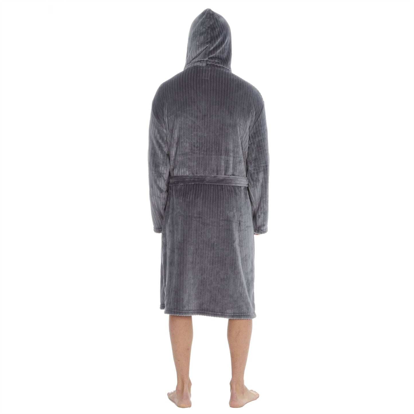 Pierre Roche Mens Vertical Clipped Fleece Hooded Robe - Grey
