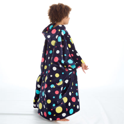 Huggable Hoodie Kids Fleece Oversized Poncho - Navy Spots