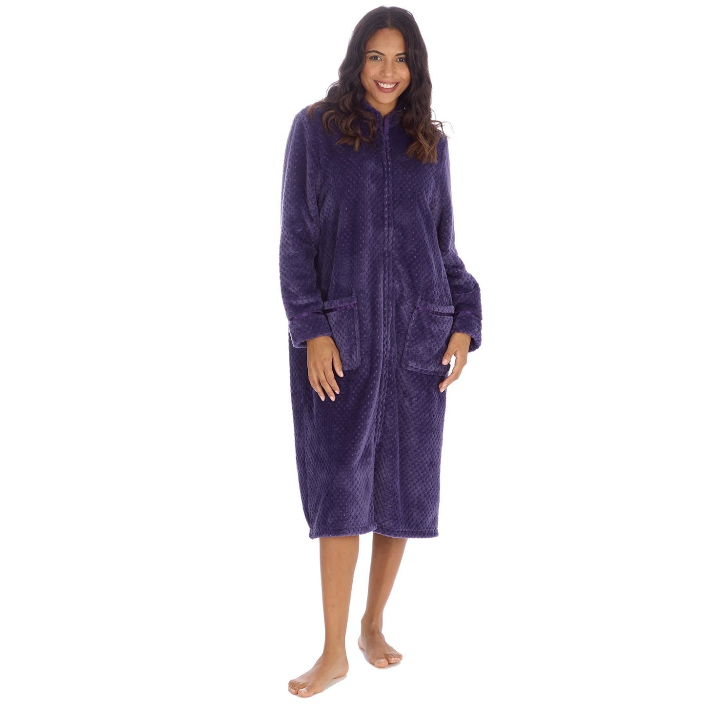 Countess Christie Zip Through Waffle Knit Robe - Purple