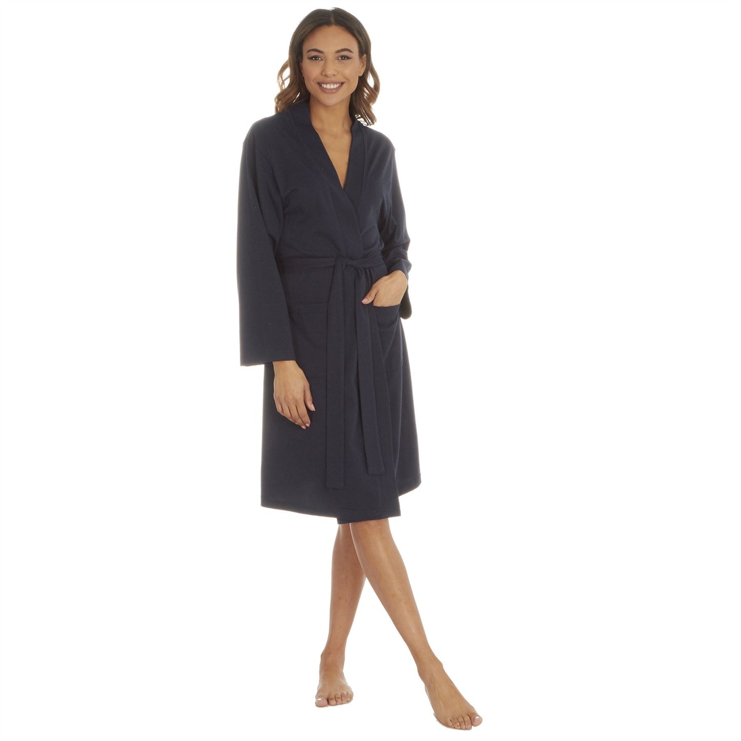 Momentii Womens Jersey Kimono Robe - Navy