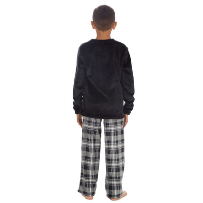 Cargo Bay Kids Fleece Pyjamas - Black/Charcoal Check