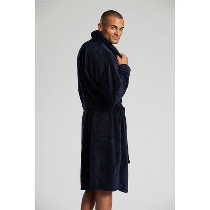 Loungeable Mens Solid Collar Fleece Robe - Navy