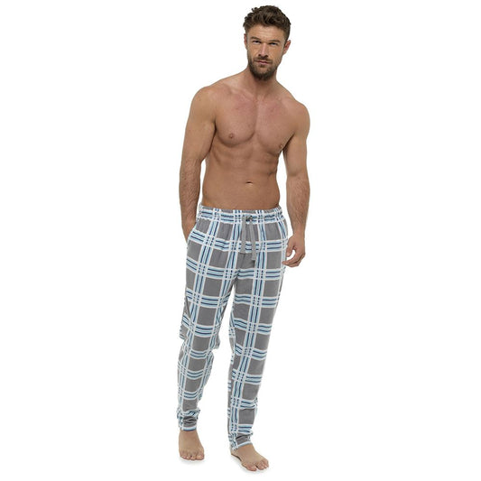Foxbury Mens Check Fleece Lounge Pants - Grey