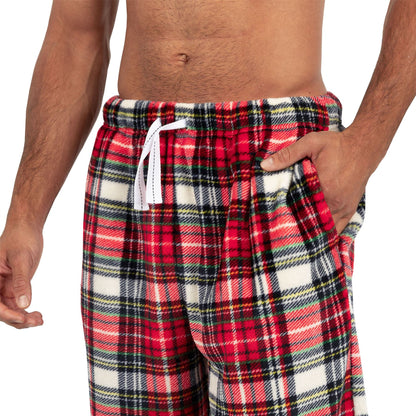 Cargo Bay Mens Crew Neck Fleece Pyjamas - Navy/Red Check Cargo Bay