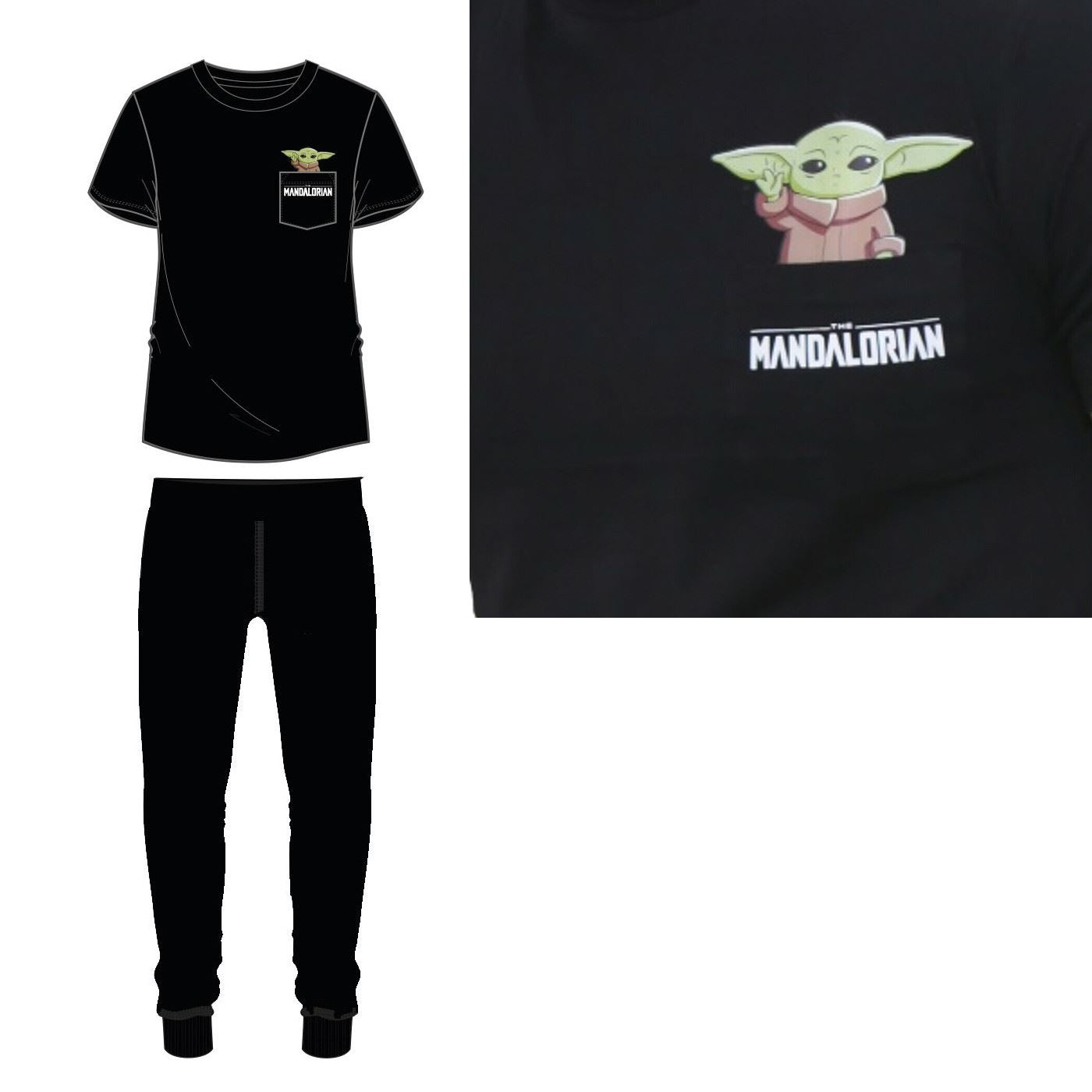 Mens Mandalorian Yoda Pyjamas - Black