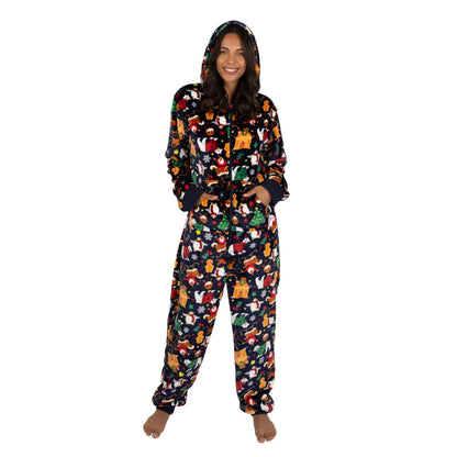 Huggable Hoodie Unisex Adult Christmas Fleece Onesie - Navy Huggable Hoodie