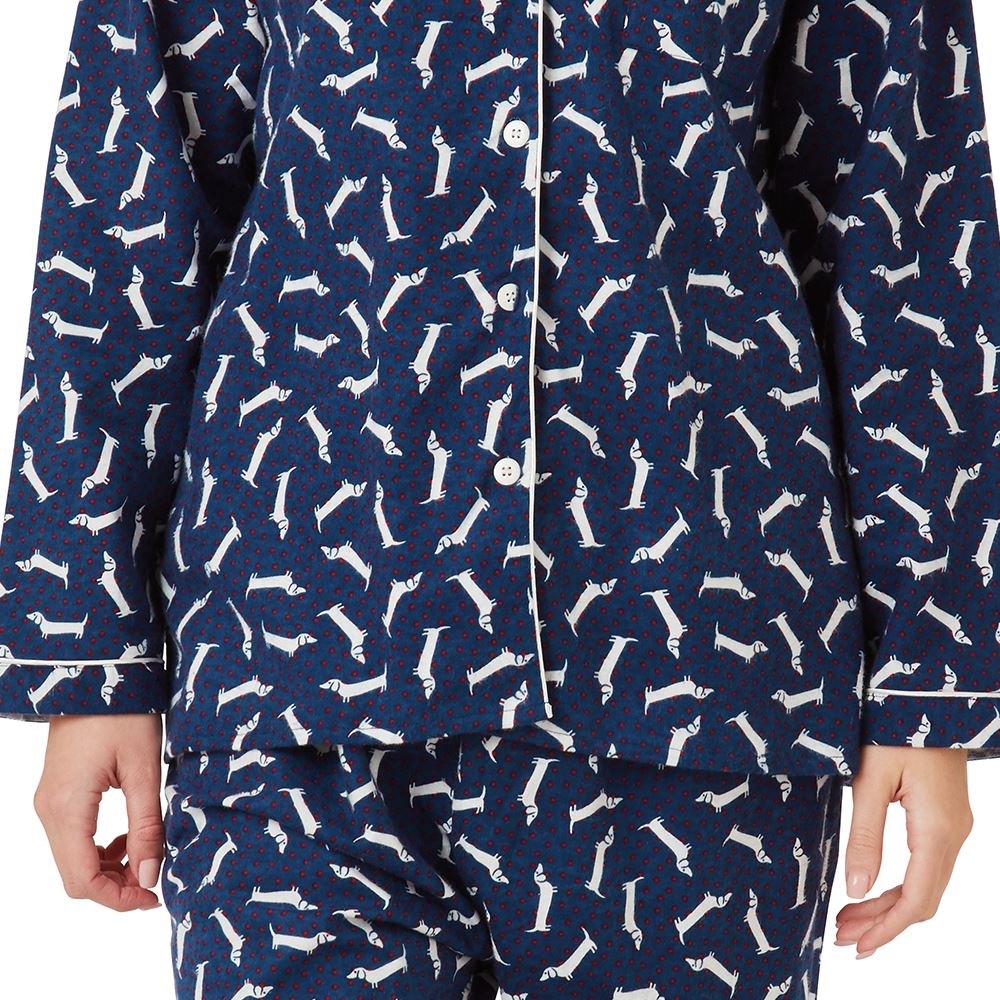 Indigo Sky Womens Dog Print Brushed Cotton Pyjamas - Navy