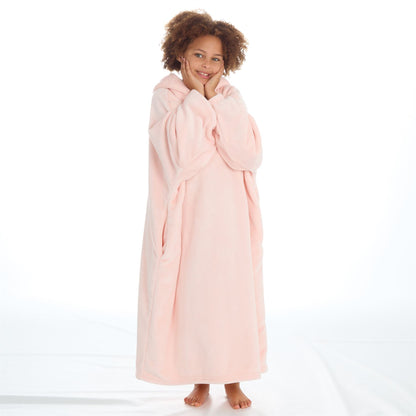 Slumber Party Kids Fleece Longline Hooded Poncho - Pink Slumber Party
