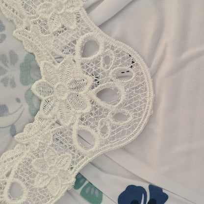 Fine Woman Womens Floral Lace Applique Nightdress - White/Green Fine Woman