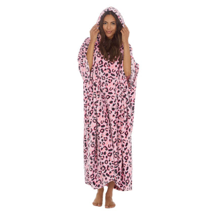 Huggable Hoodie Womens Fleece Oversized Poncho - Pink Leopard