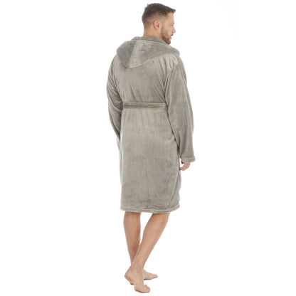 Pierre Roche Mens Flannel Fleece Hooded Robe - Grey (M-2XL)