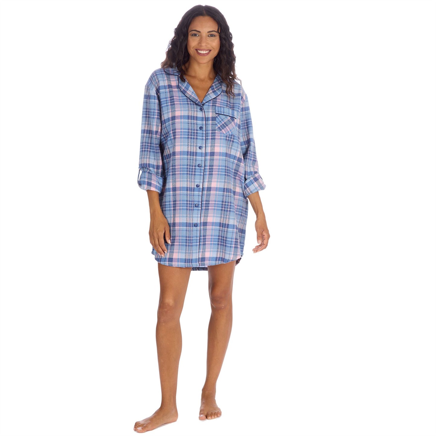 Slumber Party Womens Yarn Dyed Flannel Nightshirt - Denim