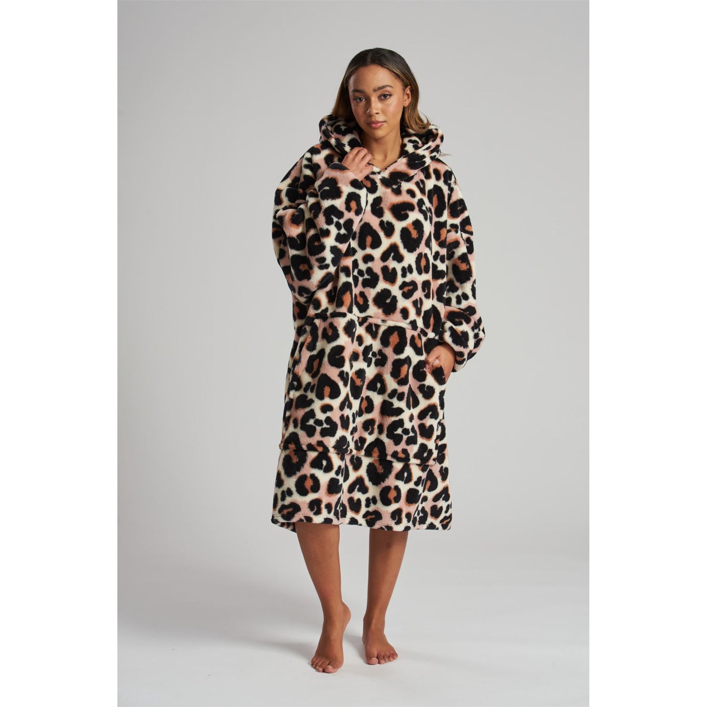Loungeable Womens Leopard Fleece Snuggle Hoodie