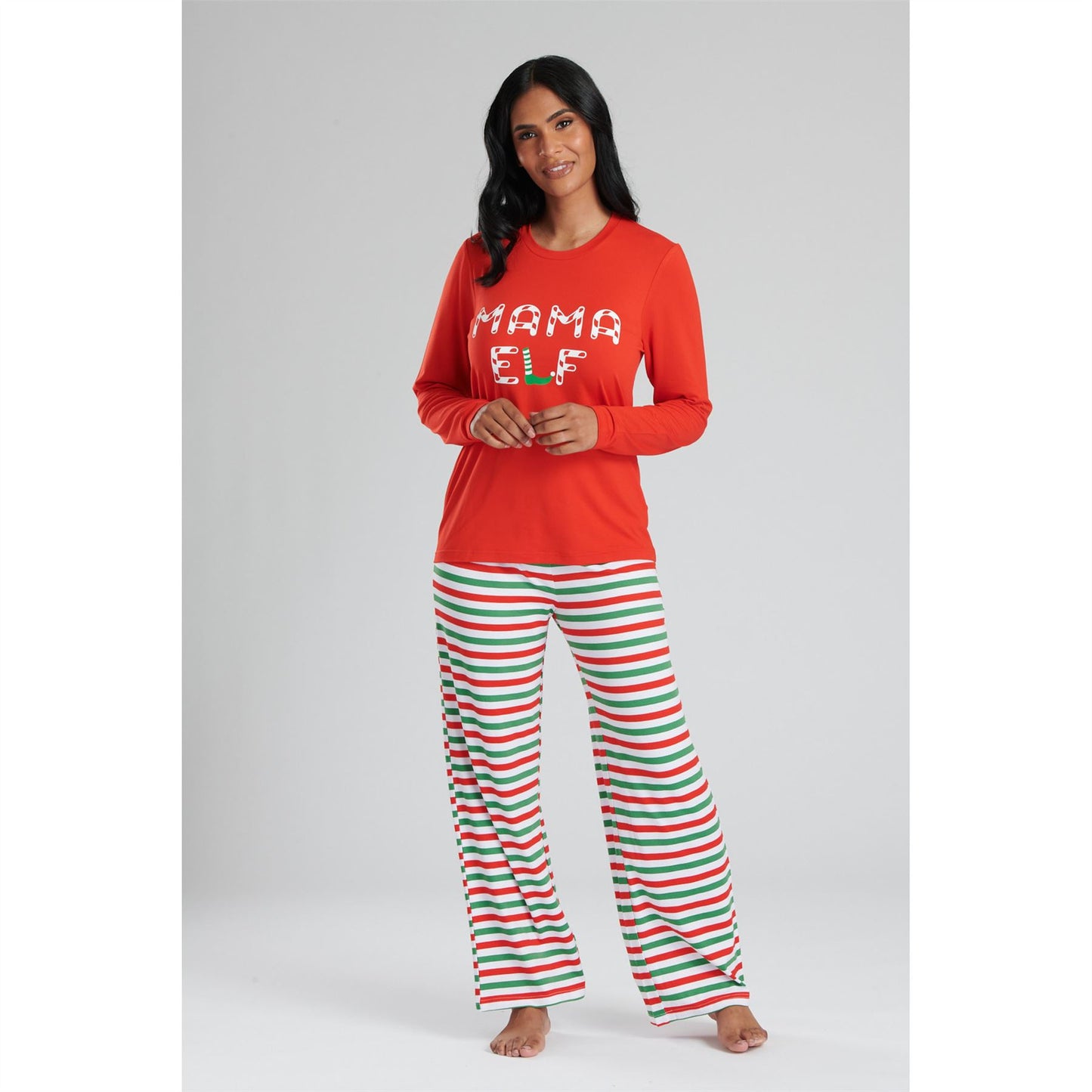 Loungeable Womens 'Mama Elf' Pyjamas - Red/Green