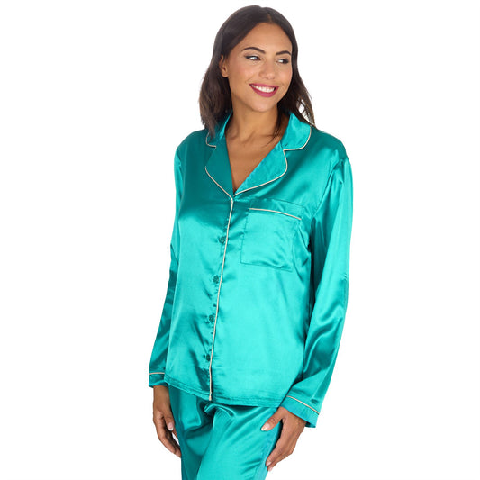 Slumber Party Womens Satin Pyjamas - Teal