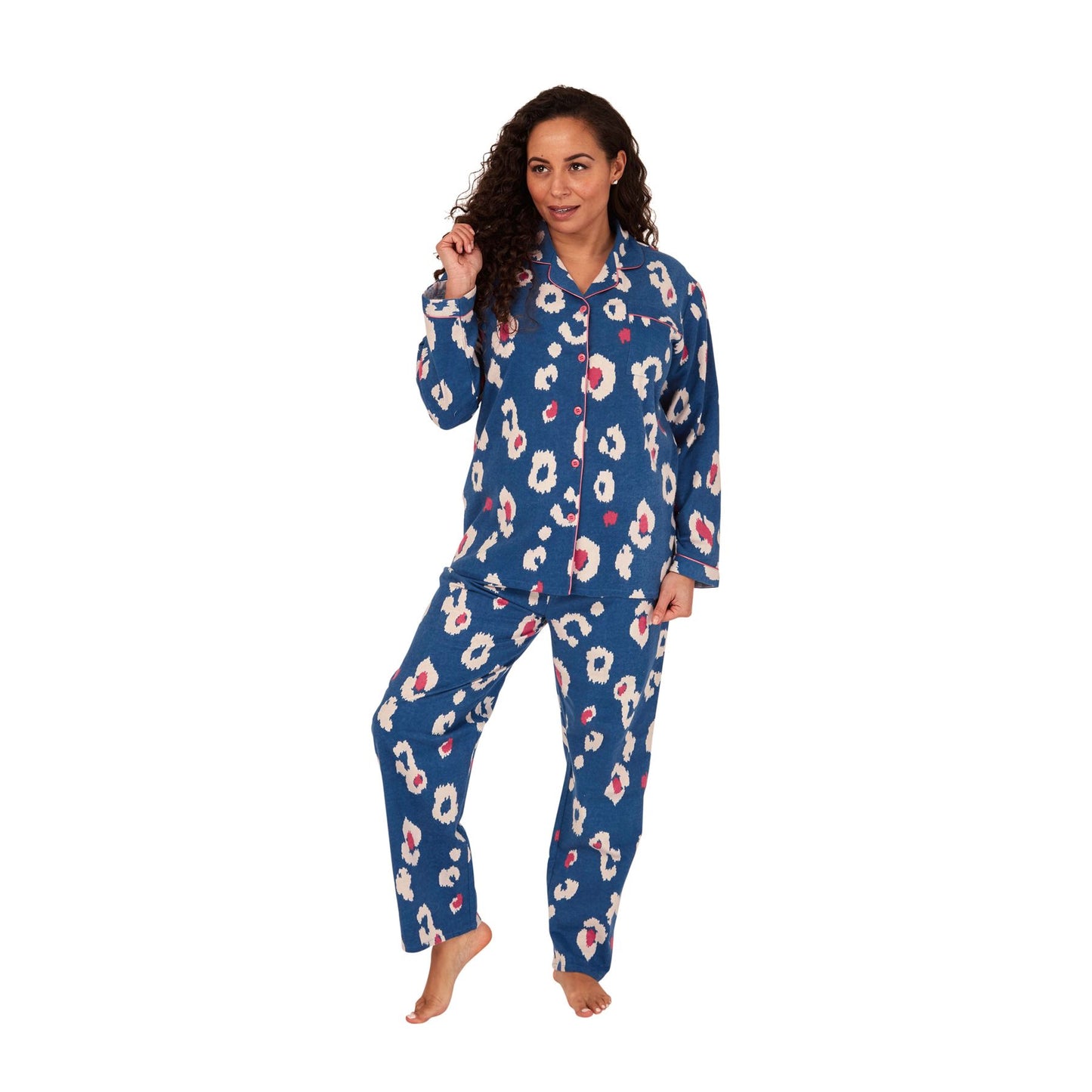Indigo Sky Womens Animal Print Brushed Cotton Pyjama Set - Ocean Blue
