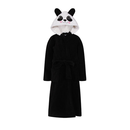 Nifty Kids Panda Fleece Robe - Black/White